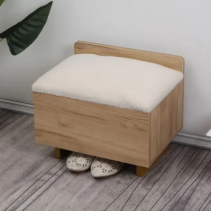 Scandinavian Solid Wood Flip-Top Shoe Storage Bench with Cushion Image - 4