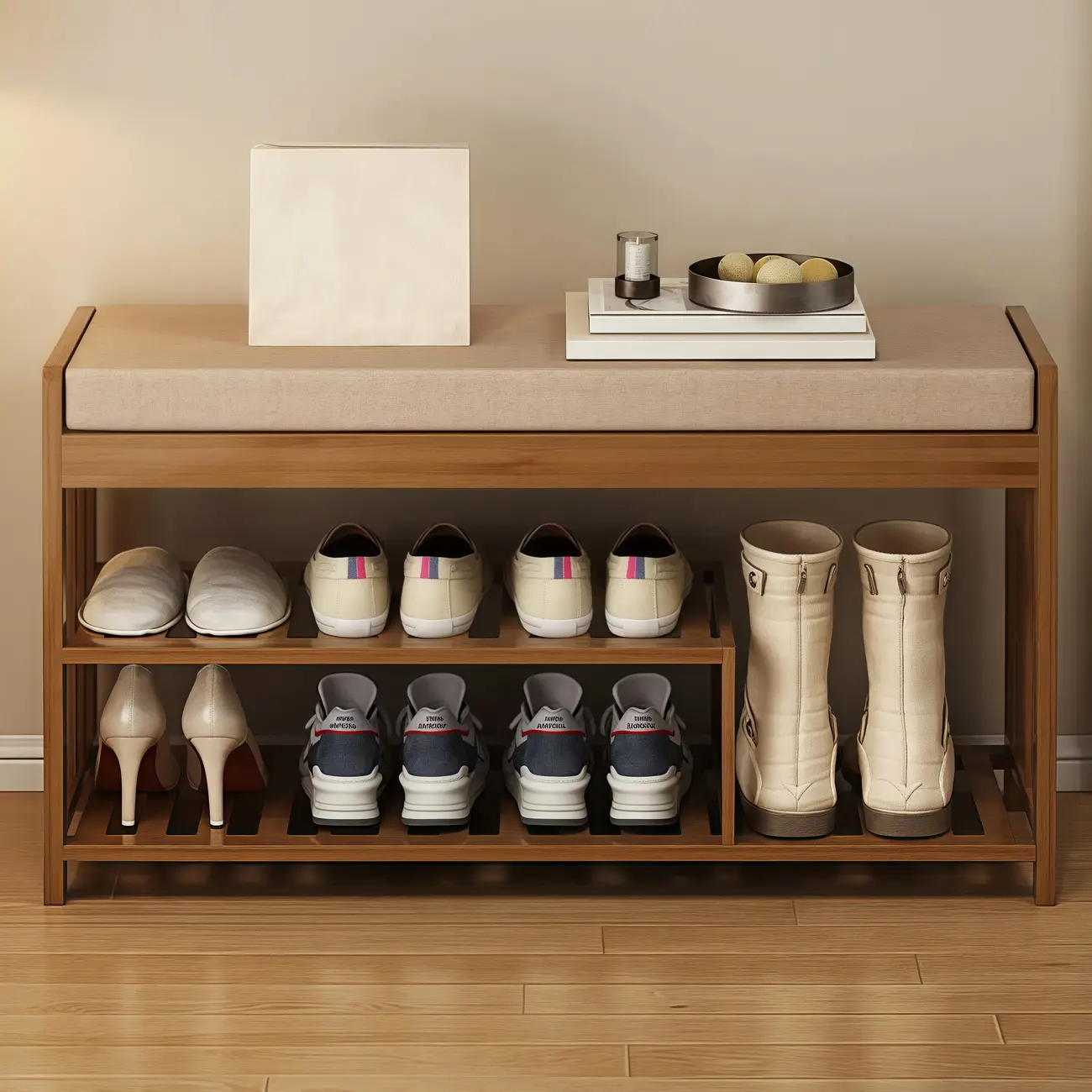 Traditional Brown Bamboo Entryway Shoe Storage Bench Image - 1 | homeyfad