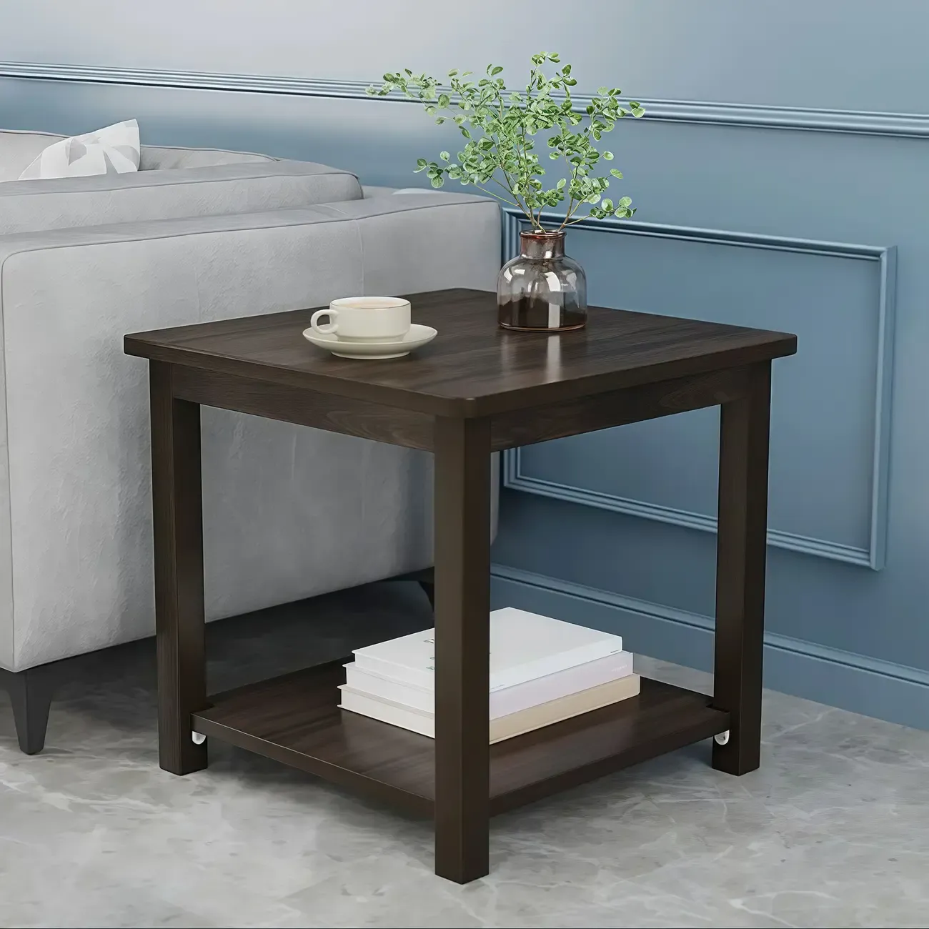 Minimalist Black Wood End Table with Storage for Living Room Image - 3