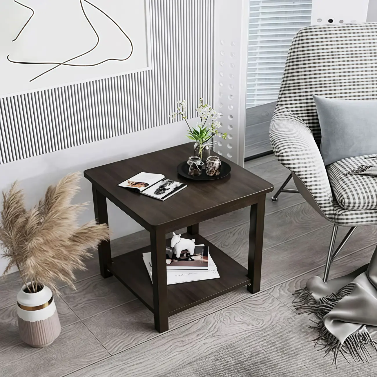 Minimalist Black Wood End Table with Storage for Living Room Image - 8 | homeyfad