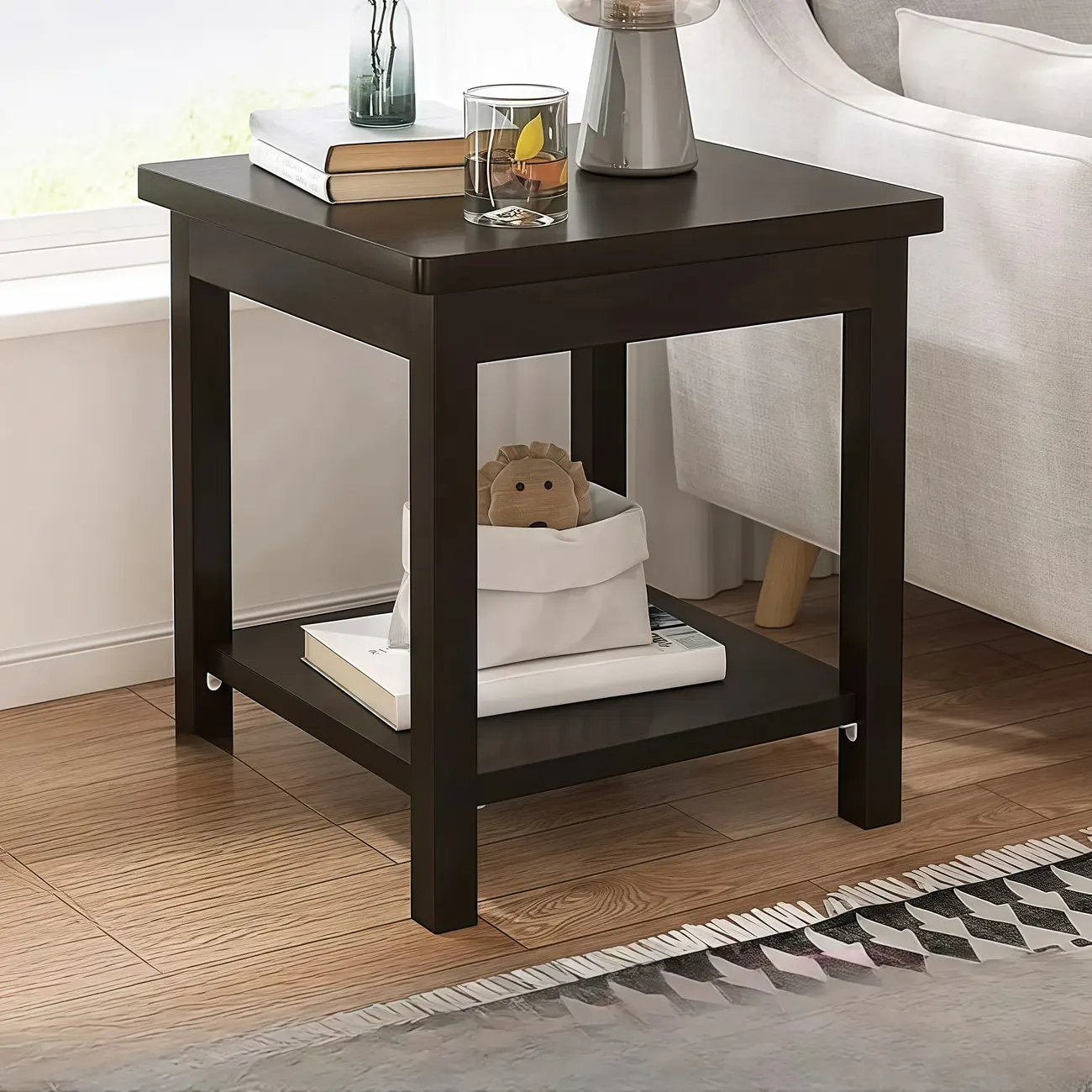 Minimalist Black Wood End Table with Storage for Living Room Image - 16 | homeyfad