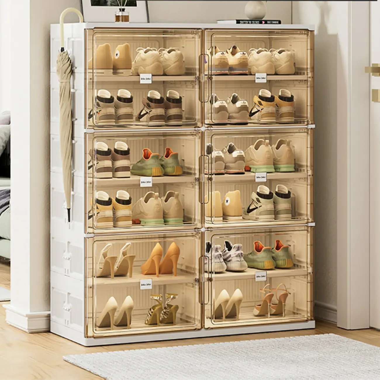 Glam White Plastic Stackable Shoe Organizer for Closet Image - 1