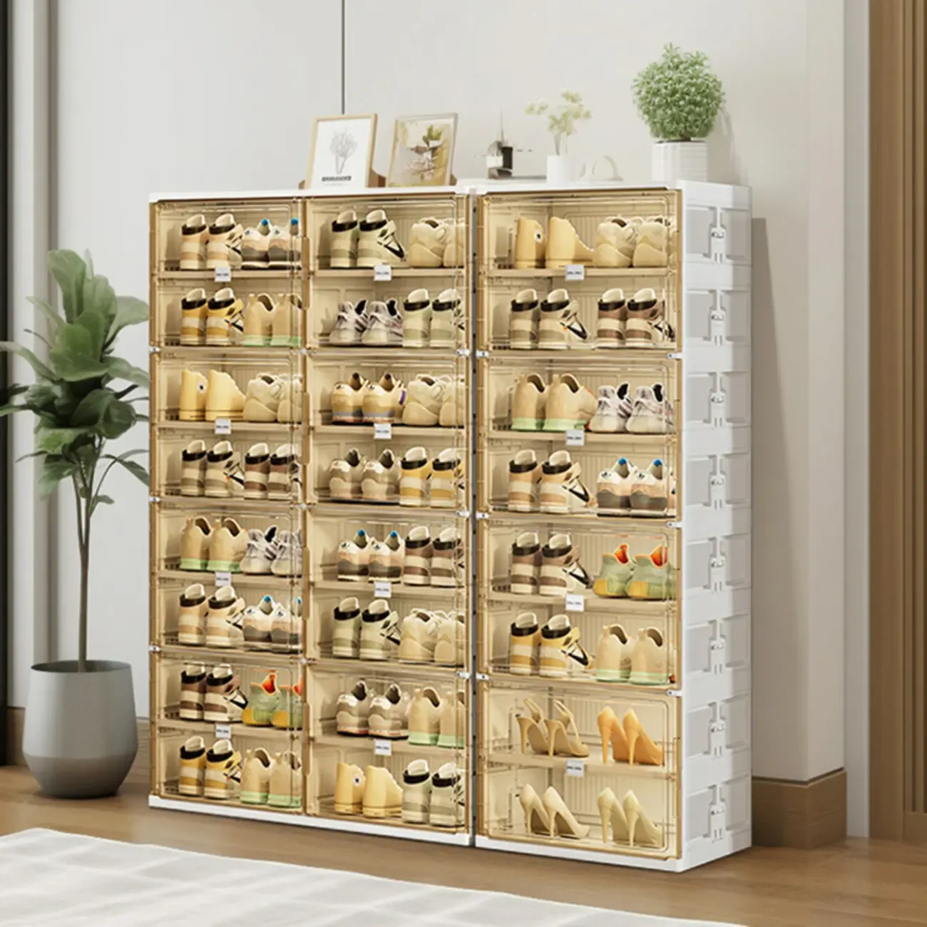 Glam White Plastic Stackable Shoe Organizer for Closet Image - 17