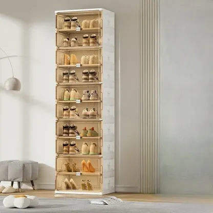 Glam White Plastic Stackable Shoe Organizer for Closet Image - 9