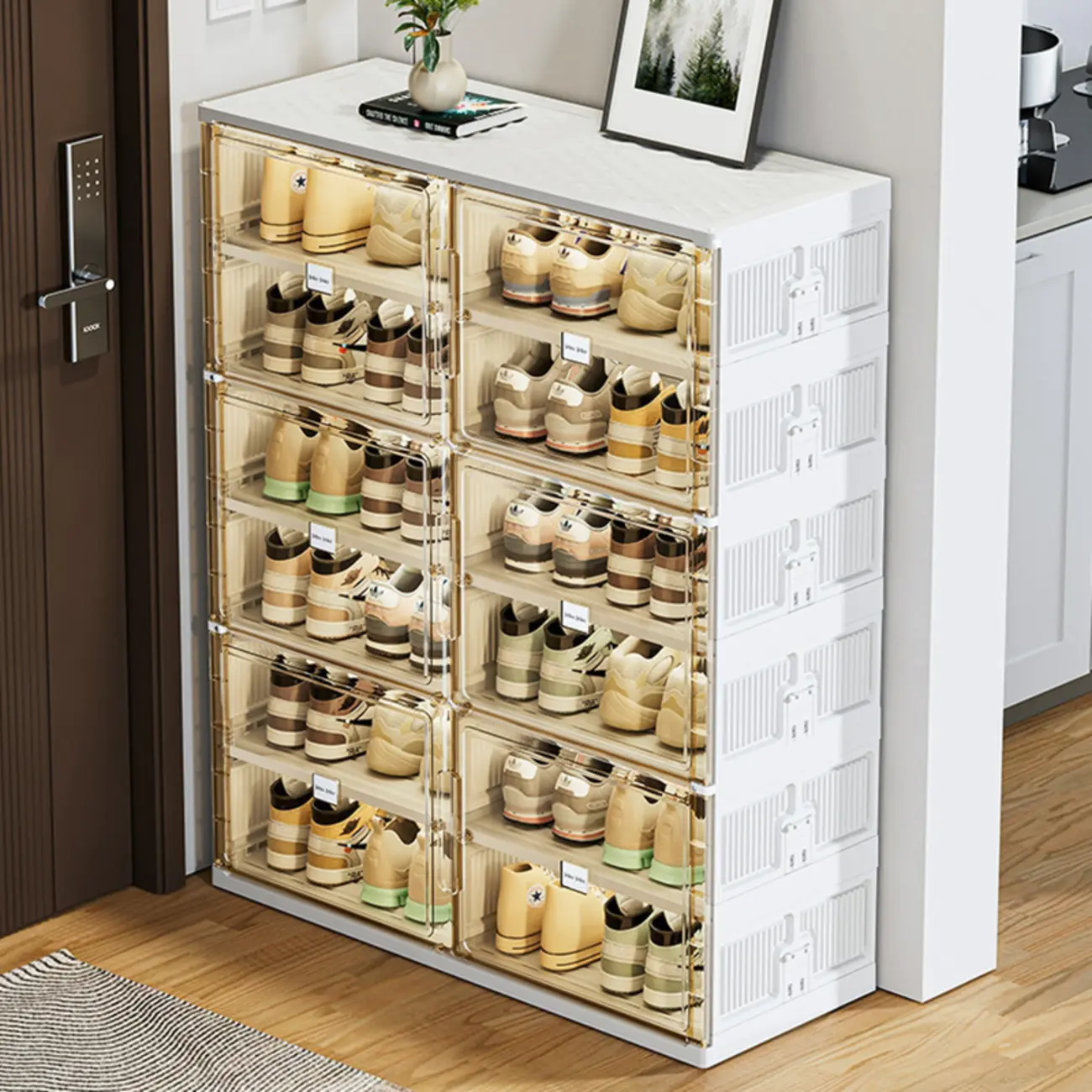 Glam White Plastic Stackable Shoe Organizer for Closet Image - 2 | homeyfad