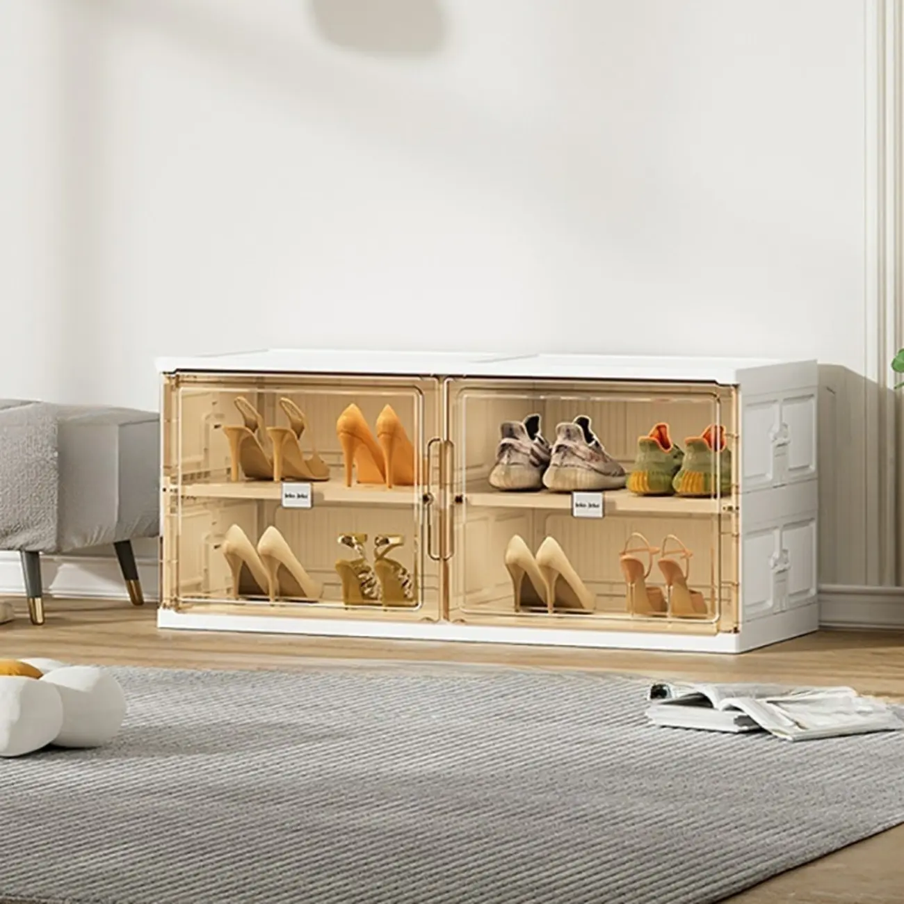 Glam White Plastic Stackable Shoe Organizer for Closet Image - 6 | homeyfad