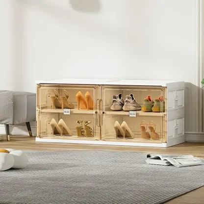 Glam White Plastic Stackable Shoe Organizer for Closet Image - 6