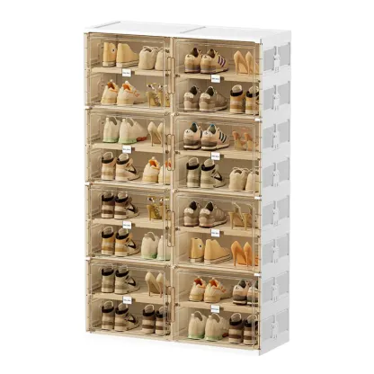 Glam White Plastic Stackable Shoe Organizer for Closet Image - 19