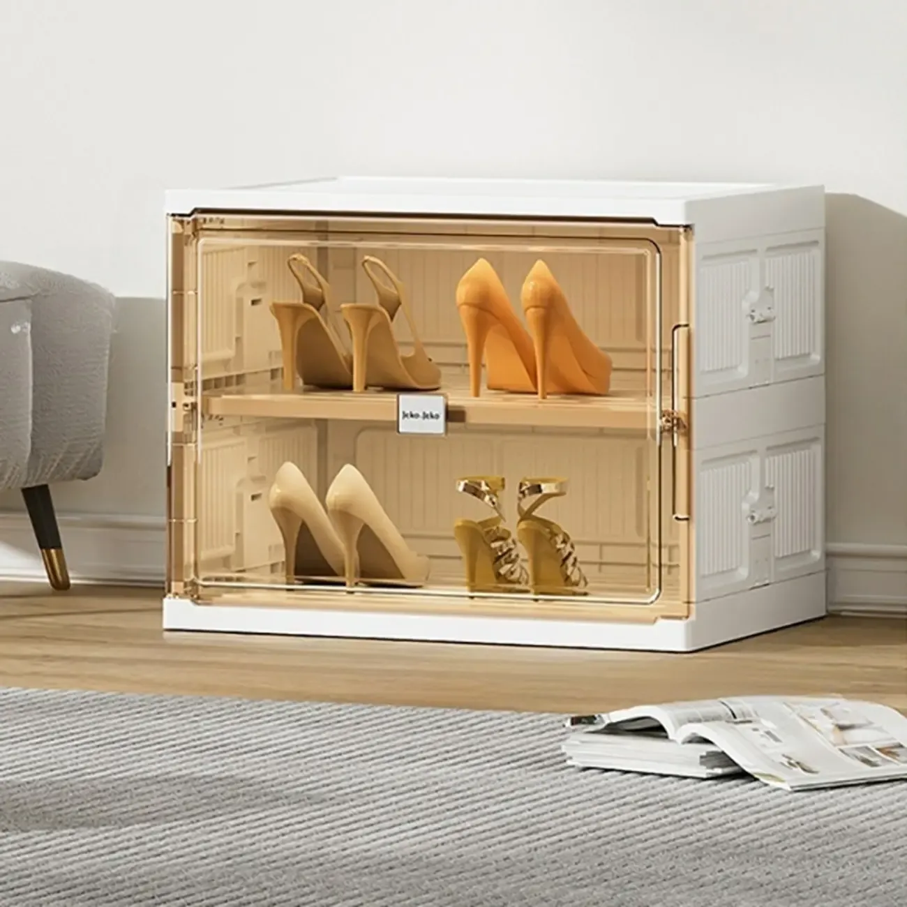 Glam White Plastic Stackable Shoe Organizer for Closet Image - 3