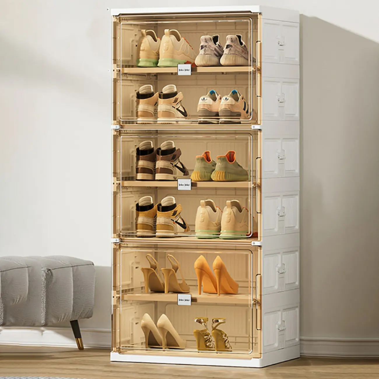 Glam White Plastic Stackable Shoe Organizer for Closet Image - 7 | homeyfad