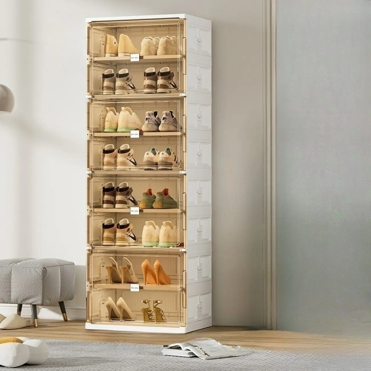 Glam White Plastic Stackable Shoe Organizer for Closet Image - 13 | homeyfad
