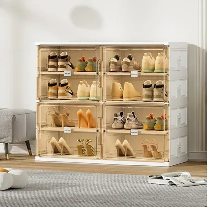 Glam White Plastic Stackable Shoe Organizer for Closet Image - 15