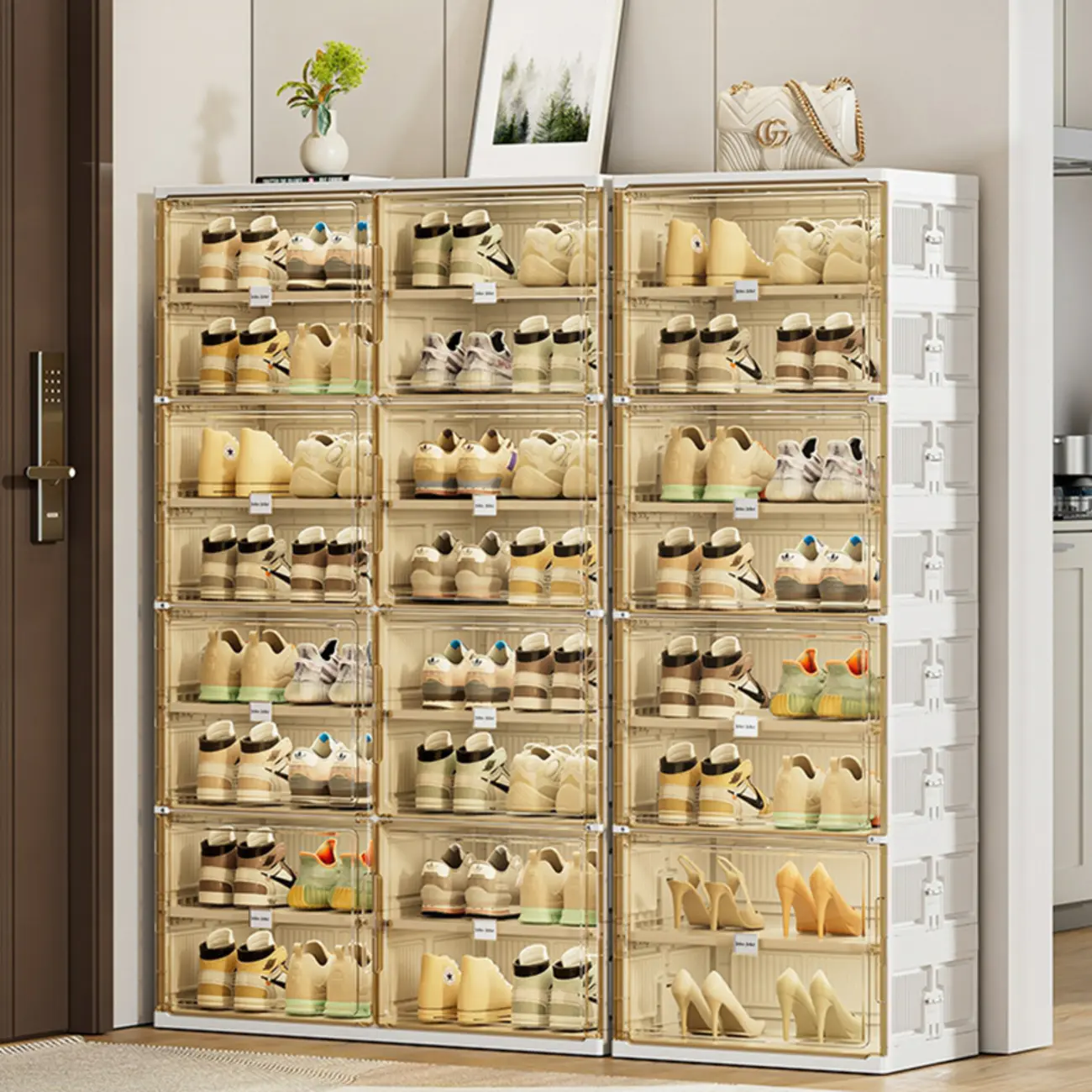 Glam White Plastic Stackable Shoe Organizer for Closet Image - 18 | homeyfad