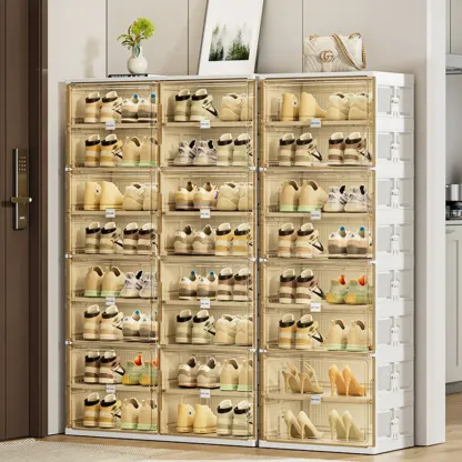 Glam White Plastic Stackable Shoe Organizer for Closet Image - 18