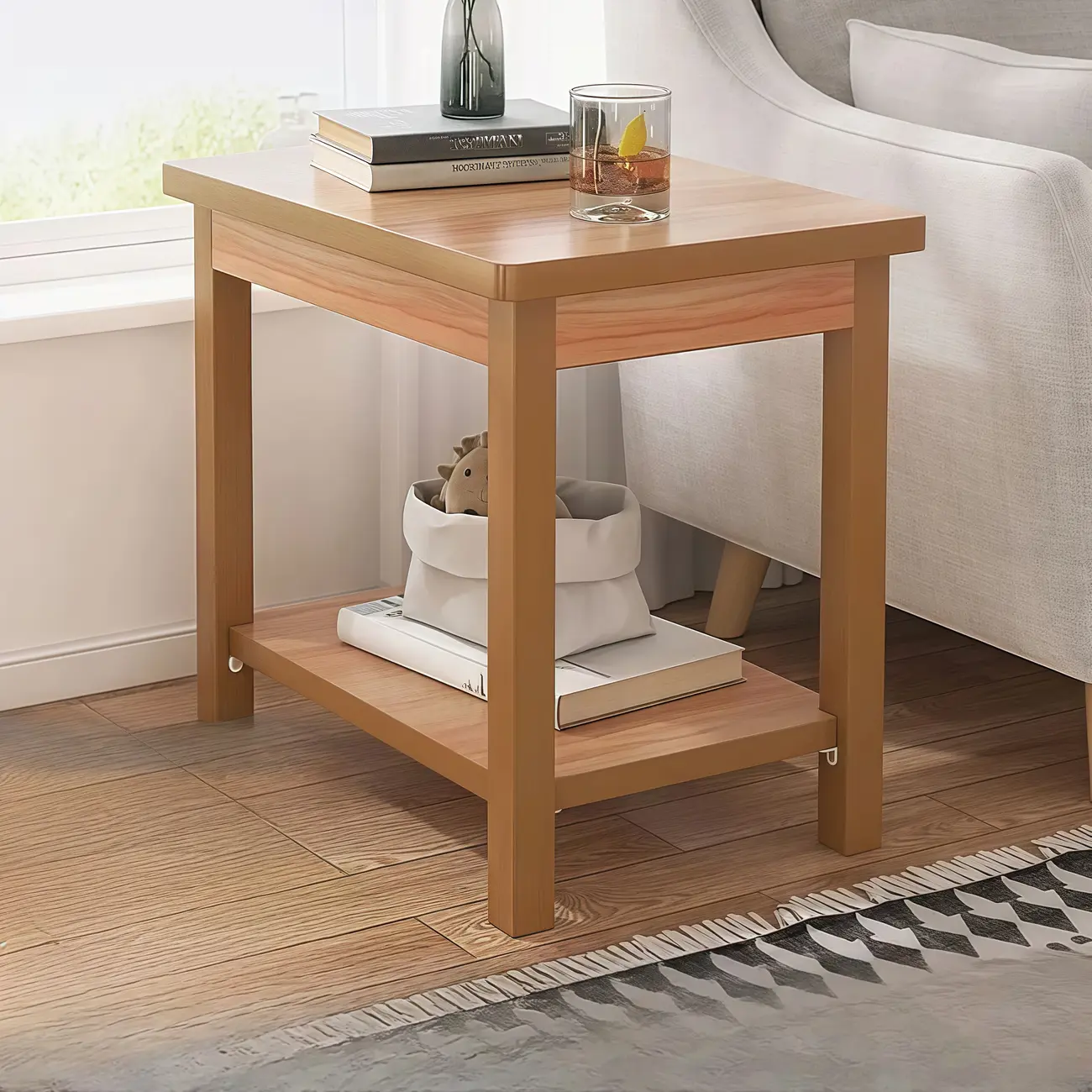 Minimalist Black Wood End Table with Storage for Living Room Image - 21 | homeyfad