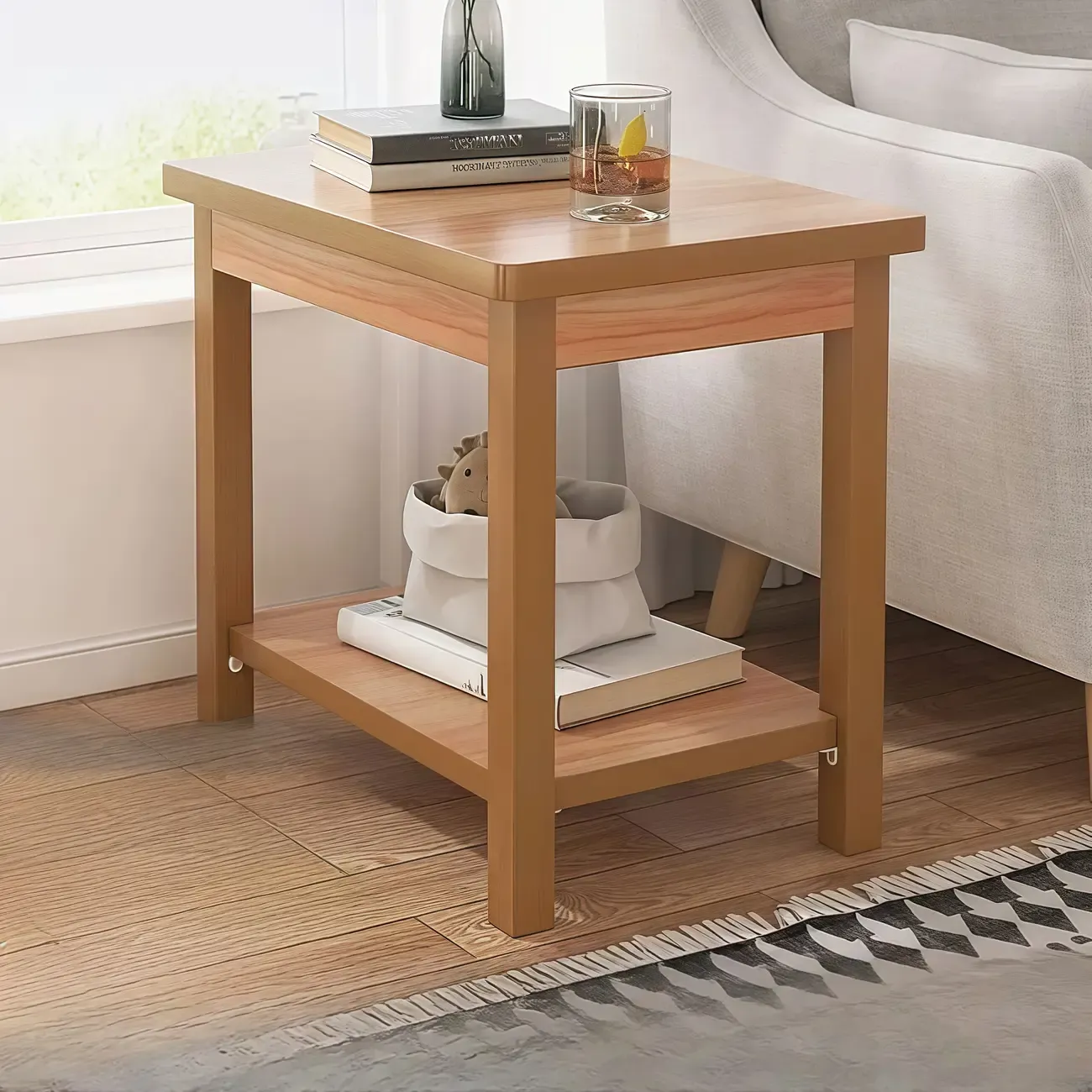 Minimalist Black Wood End Table with Storage for Living Room Image - 21