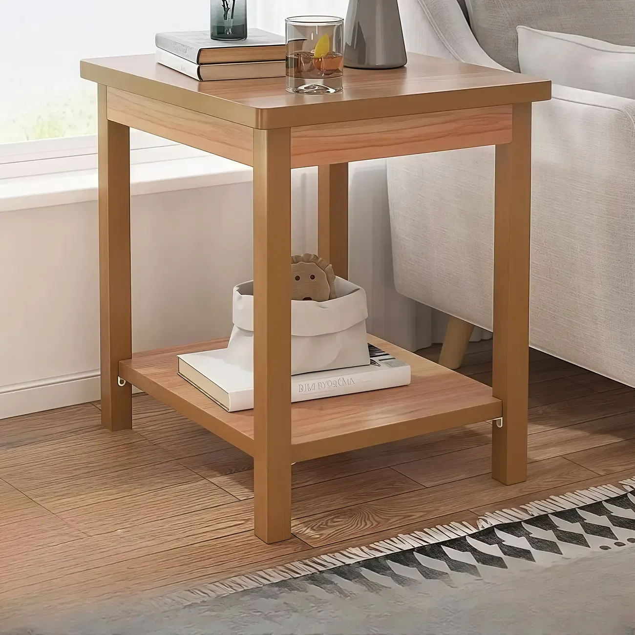 Minimalist Black Wood End Table with Storage for Living Room Image - 2