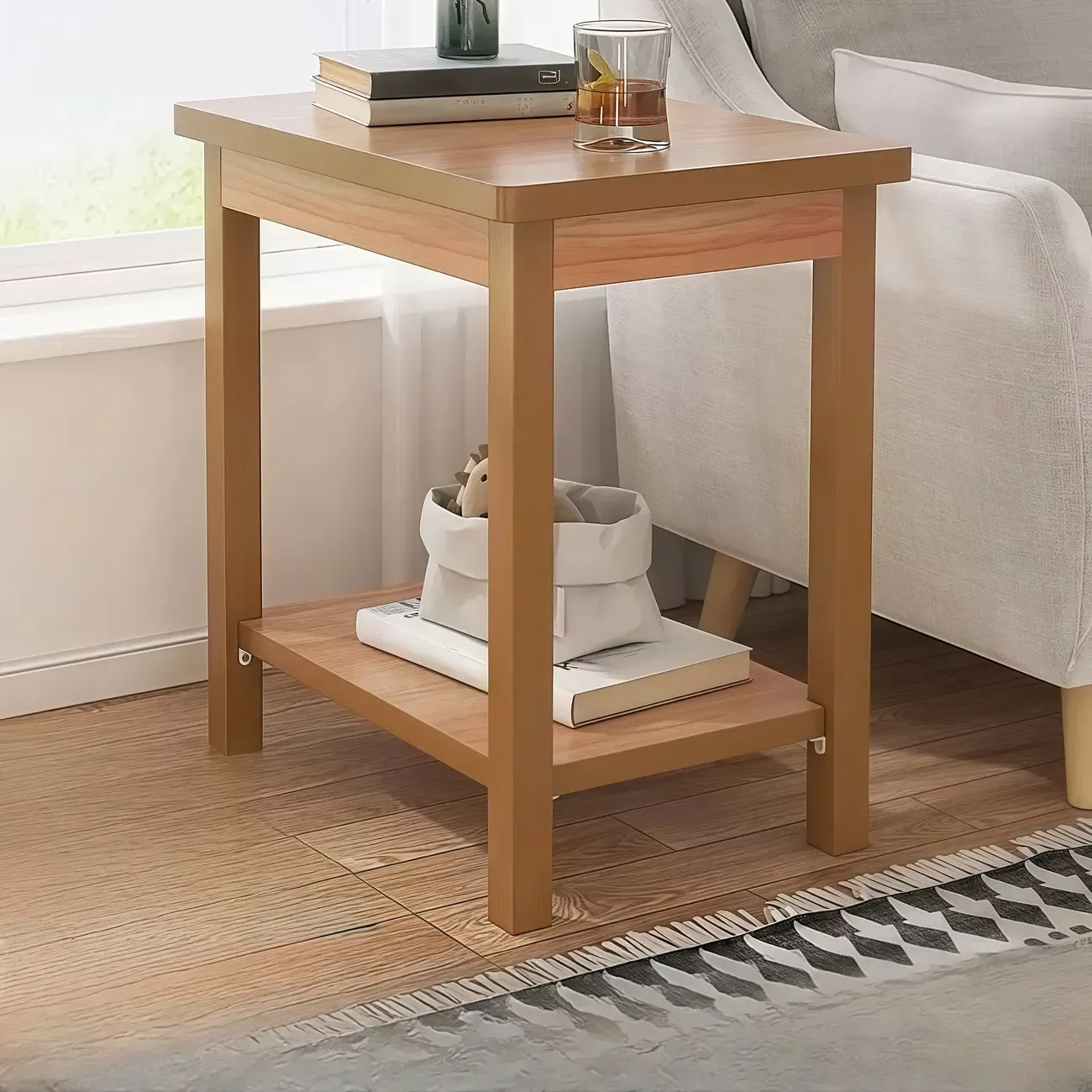 Minimalist Black Wood End Table with Storage for Living Room Image - 23