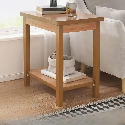 Minimalist Black Wood End Table with Storage for Living Room Image - 23