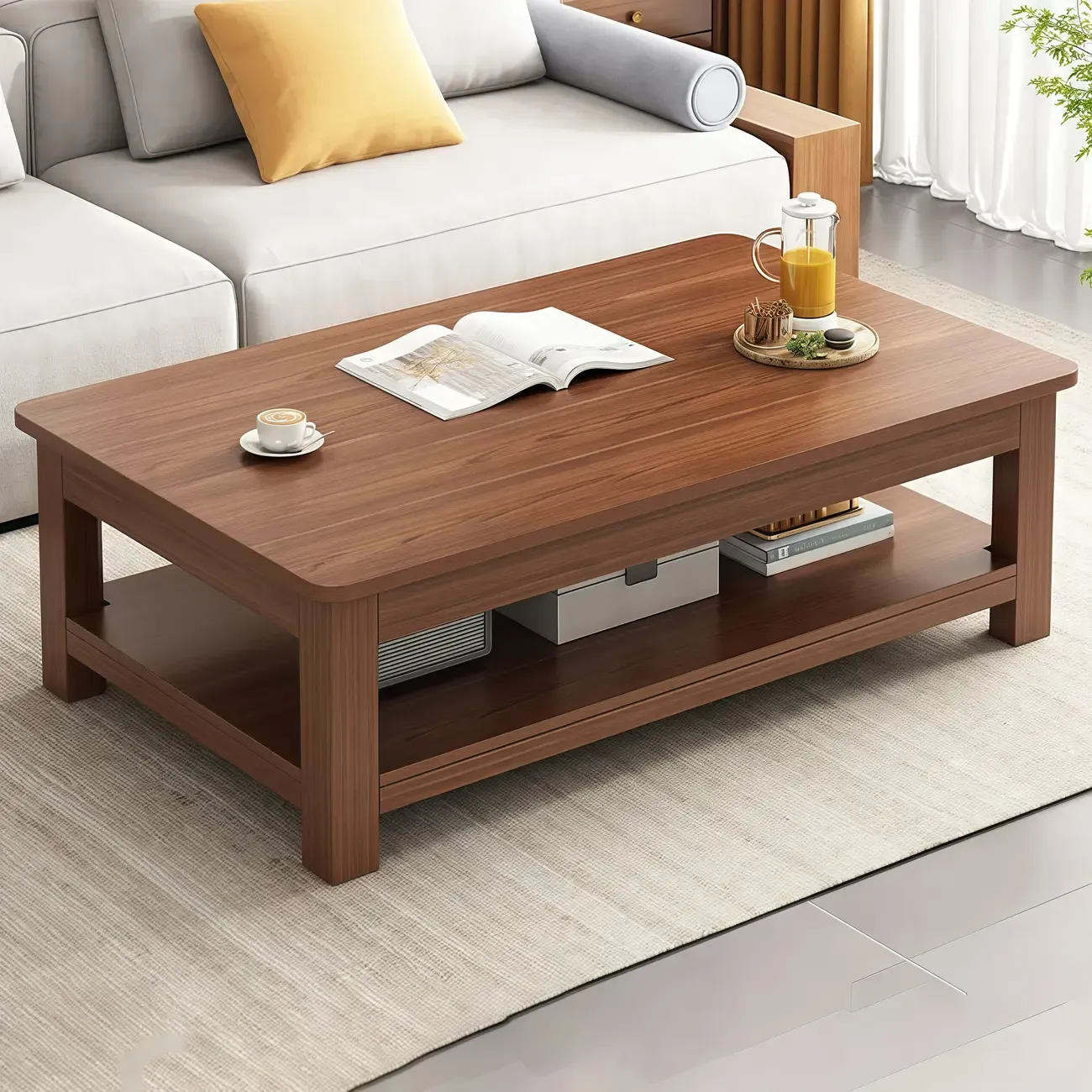 Minimalist Black Wood End Table with Storage for Living Room Image - 6