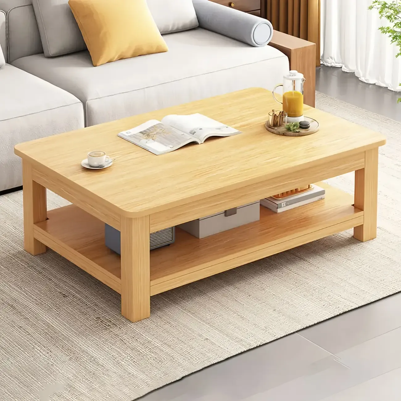 Minimalist Black Wood End Table with Storage for Living Room Image - 11