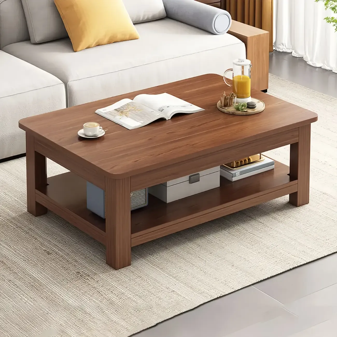 Minimalist Black Wood End Table with Storage for Living Room Image - 18