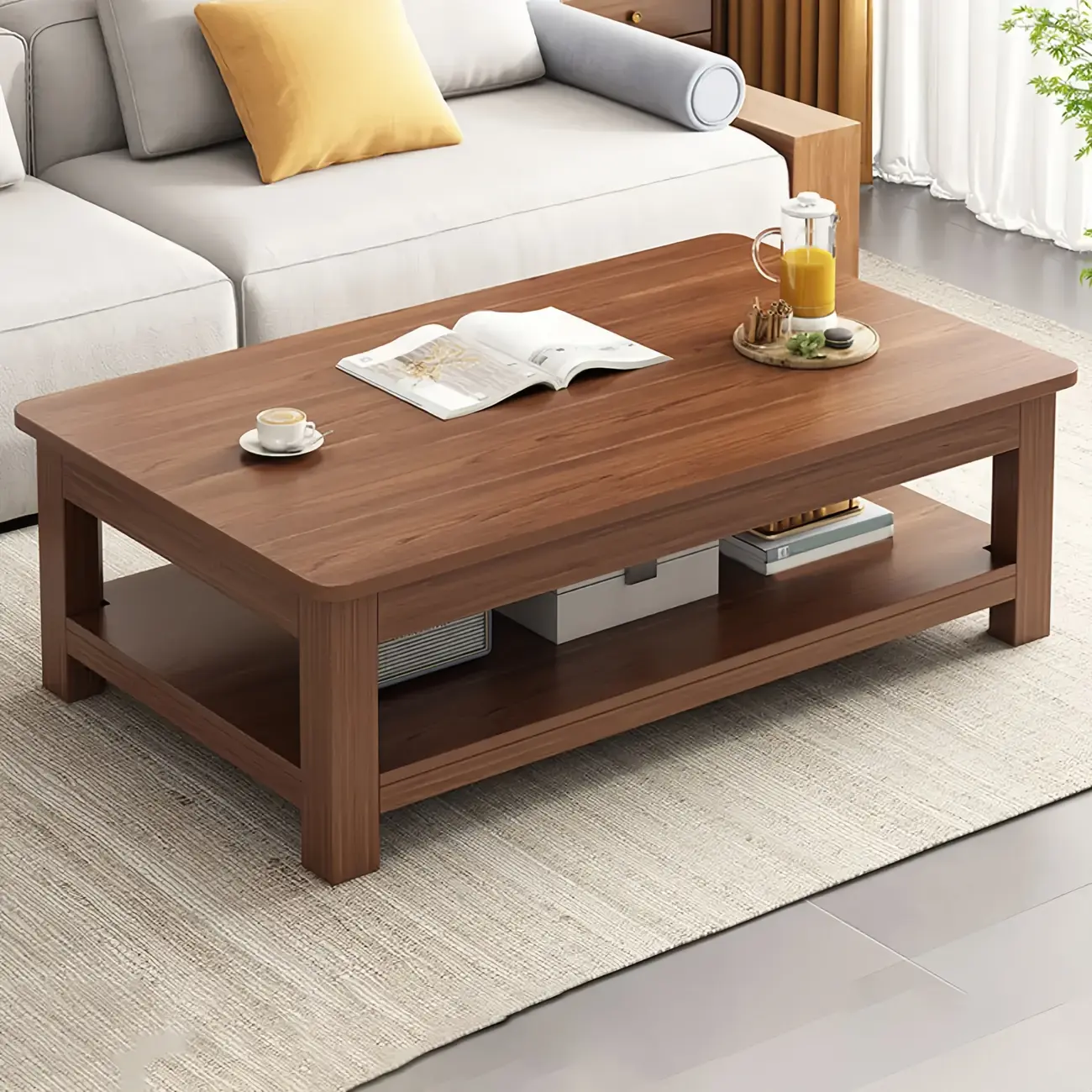 Minimalist Black Wood End Table with Storage for Living Room Image - 4 | homeyfad