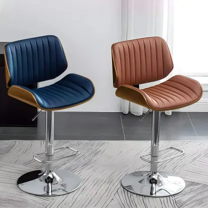 Elegant Wood Leather Red Swivel Adjustable Bar Stool Image - 6