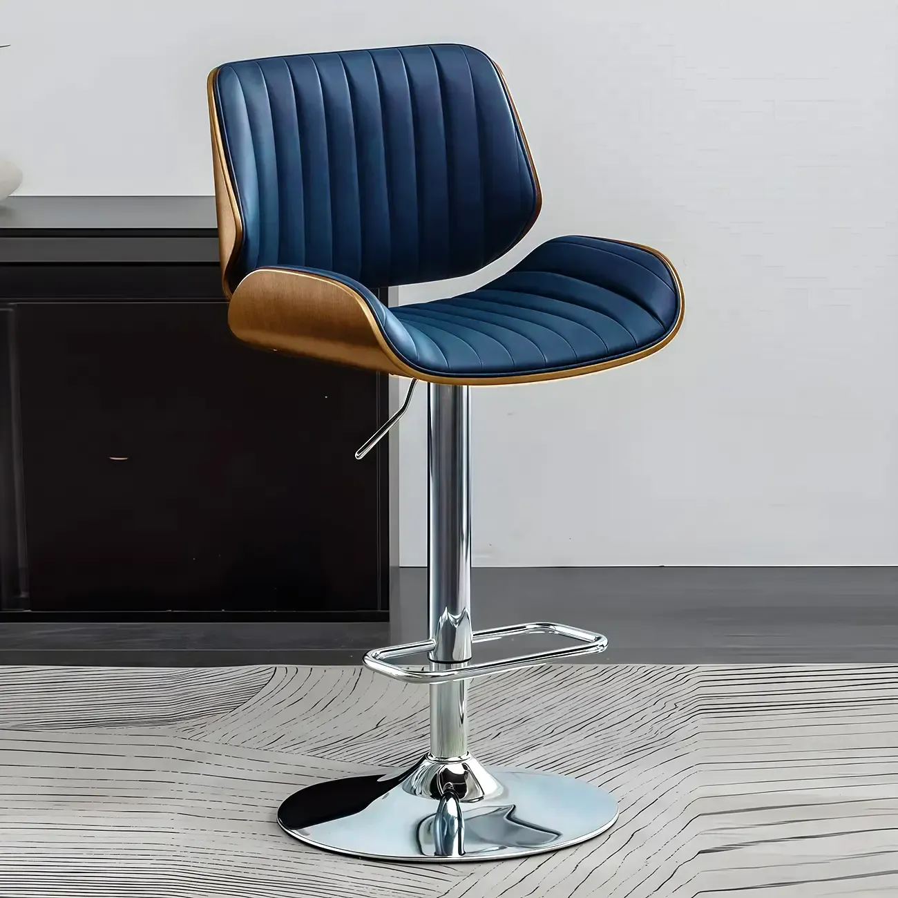 Elegant Wood Leather Red Swivel Adjustable Bar Stool Image - 12