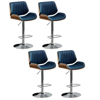 Elegant Wood Leather Red Swivel Adjustable Bar Stool Image - 47