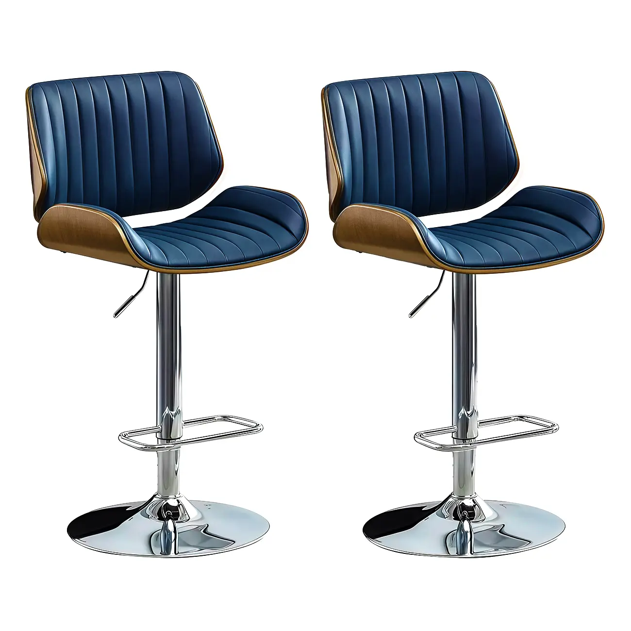 Elegant Wood Leather Red Swivel Adjustable Bar Stool Image - 31 | homeyfad