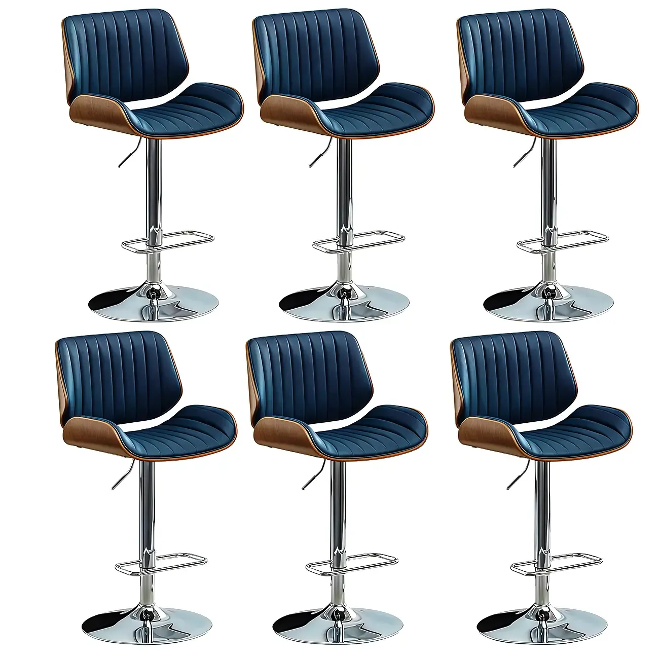 Elegant Wood Leather Red Swivel Adjustable Bar Stool Image - 46