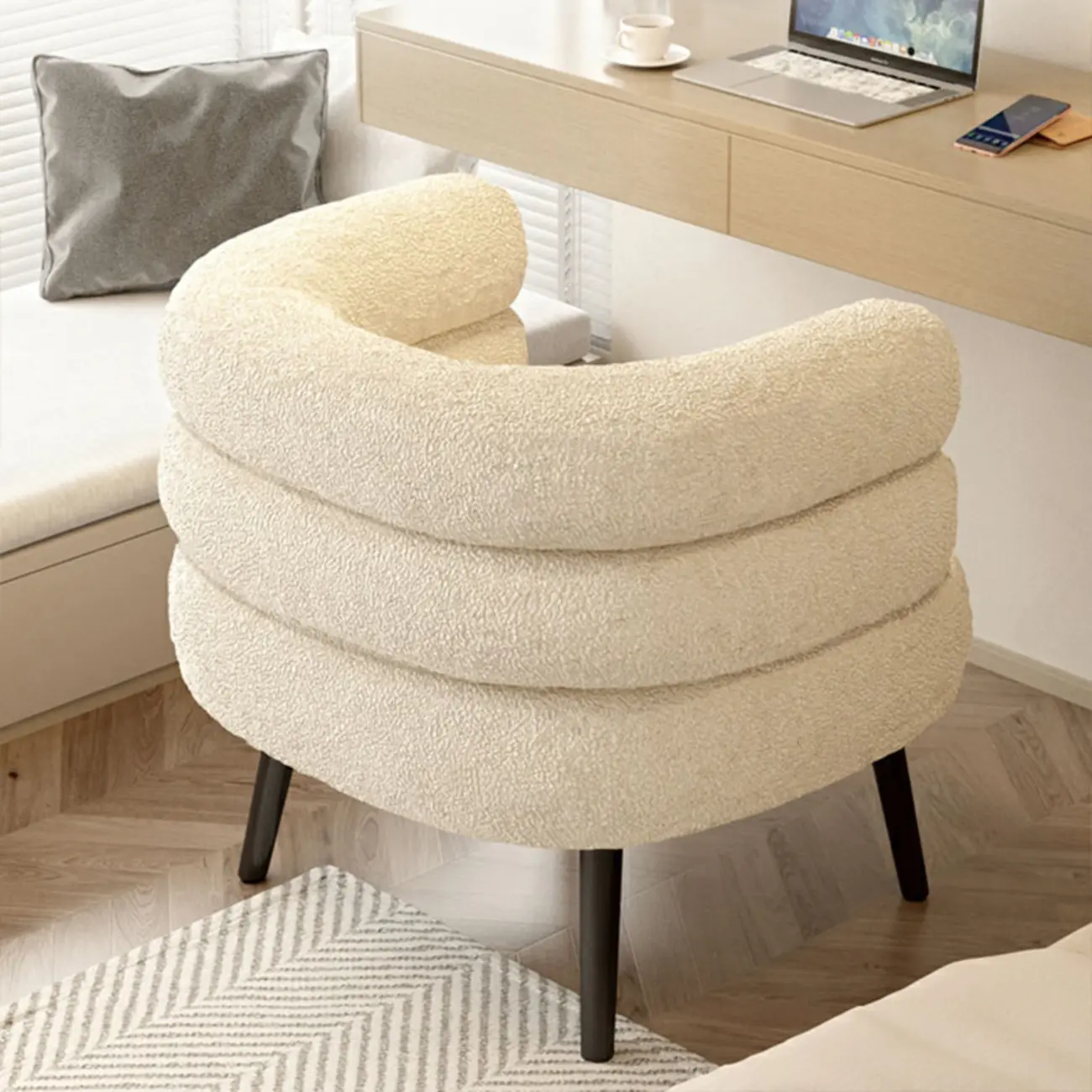 Classic Sherpa Accent Chair with Mid-Back for Living Room Image - 3 | homeyfad