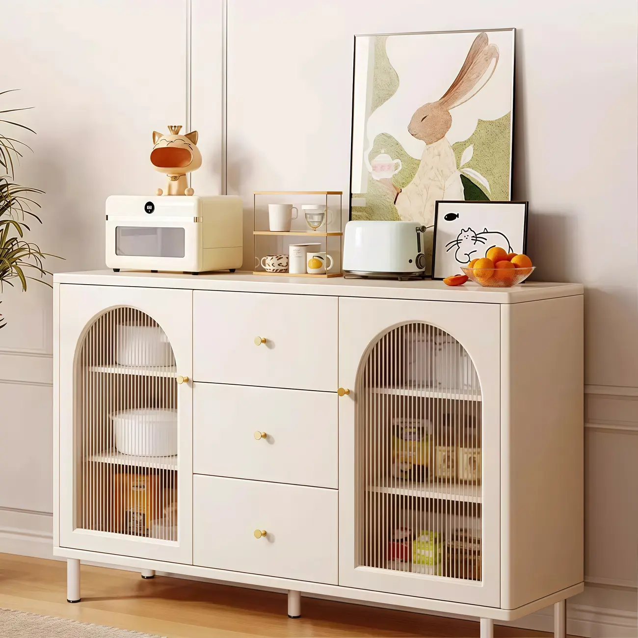 Scandinavian Cream Wood 2-Door Sideboard with Drawers Image - 1 | homeyfad