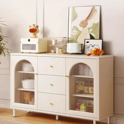 Scandinavian Cream Wood 2-Door Sideboard with Drawers Image - 1
