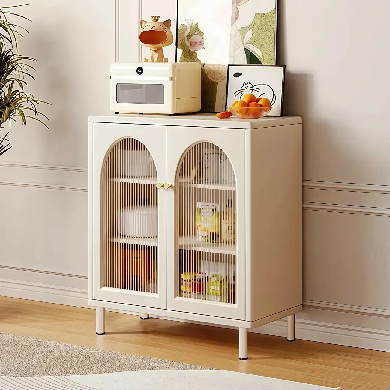 Scandinavian Cream Wood 2-Door Sideboard with Drawers Image - 6