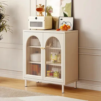 Scandinavian Cream Wood 2-Door Sideboard with Drawers Image - 6