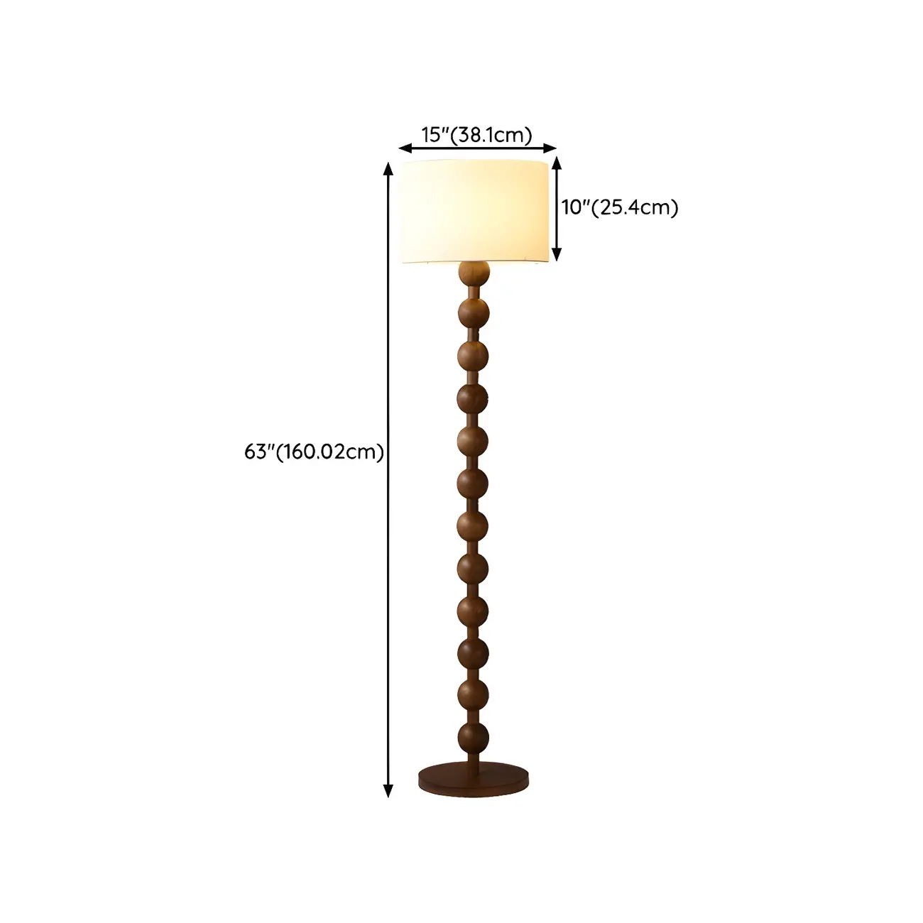 63"Traditional Standing Floor Lamp with Fabric Shade for Home #size