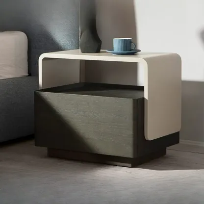 Rectangular Black Wood Open Drawer Storage Nightstand Image - 1