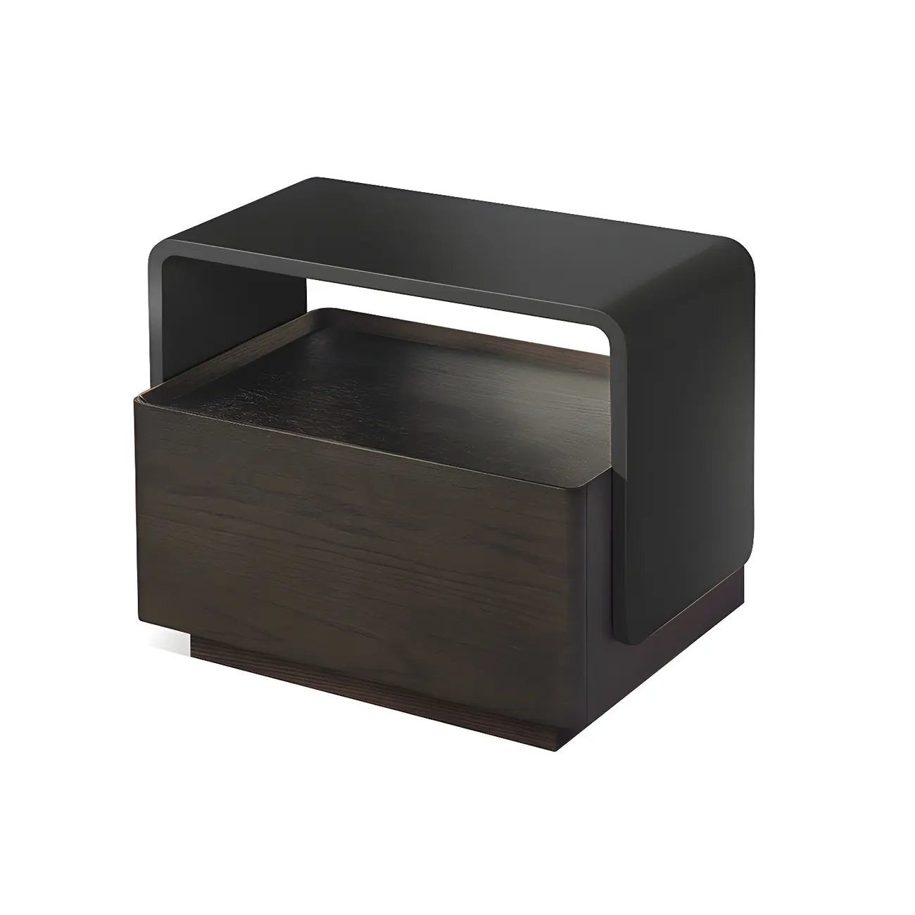 Rectangular Black Wood Open Drawer Storage Nightstand Image - 4 | homeyfad