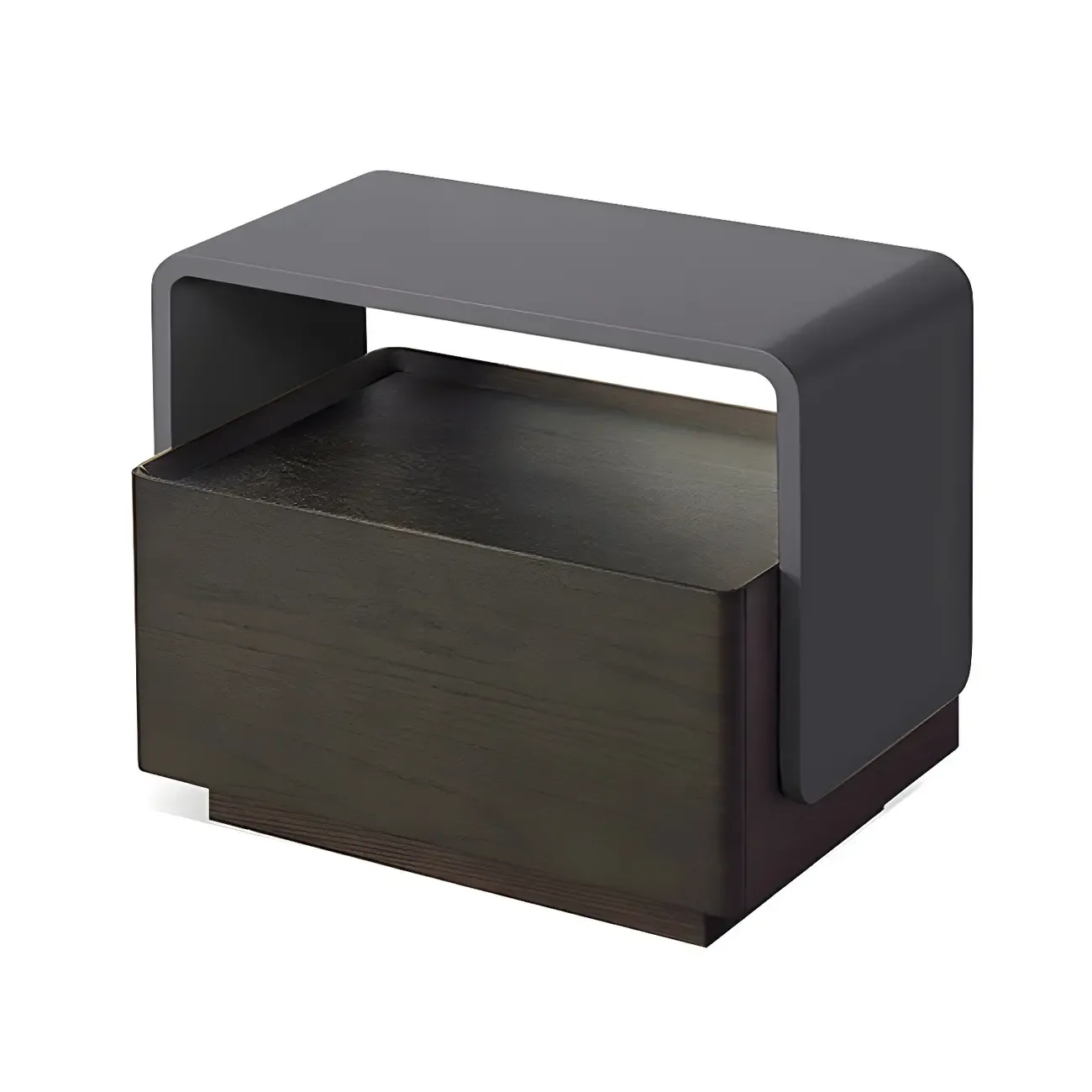 Rectangular Black Wood Open Drawer Storage Nightstand Image - 5