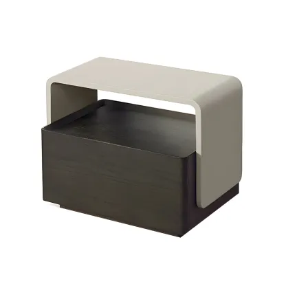 Rectangular Black Wood Open Drawer Storage Nightstand Image - 7