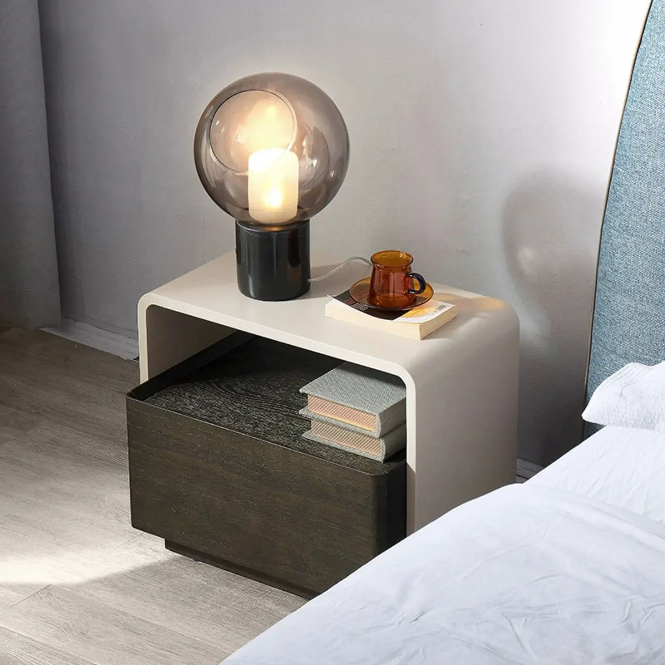 Rectangular Black Wood Open Drawer Storage Nightstand Image - 6 | homeyfad