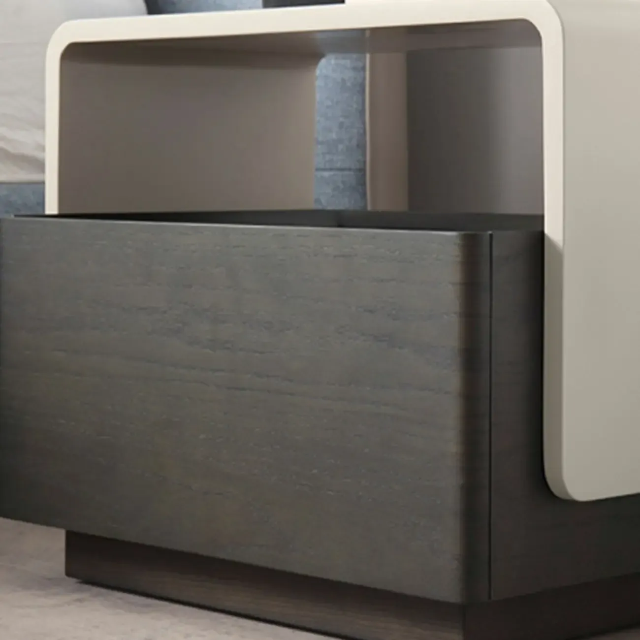 Rectangular Black Wood Open Drawer Storage Nightstand Image - 11