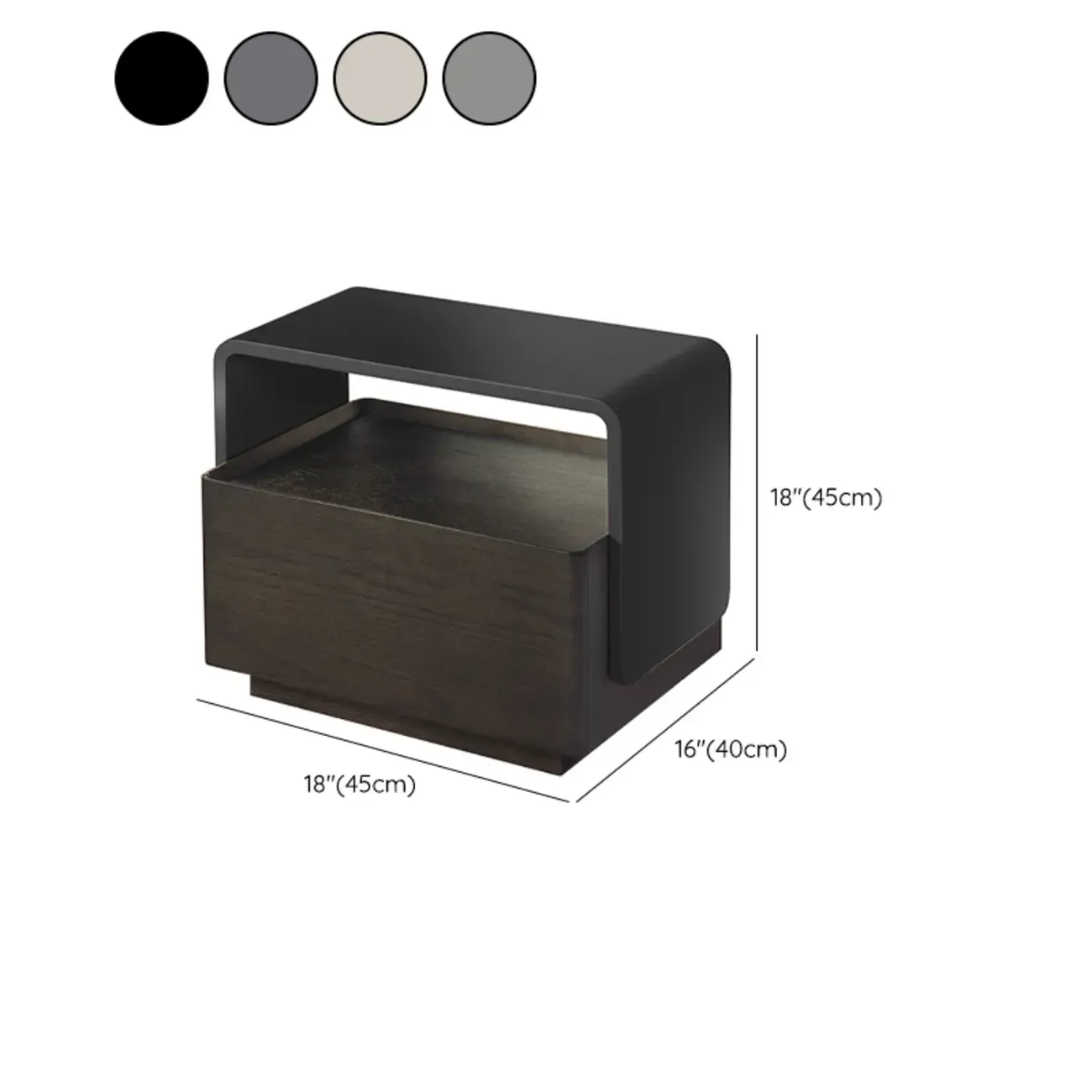 Rectangular Black Wood Open Drawer Storage Nightstand #size