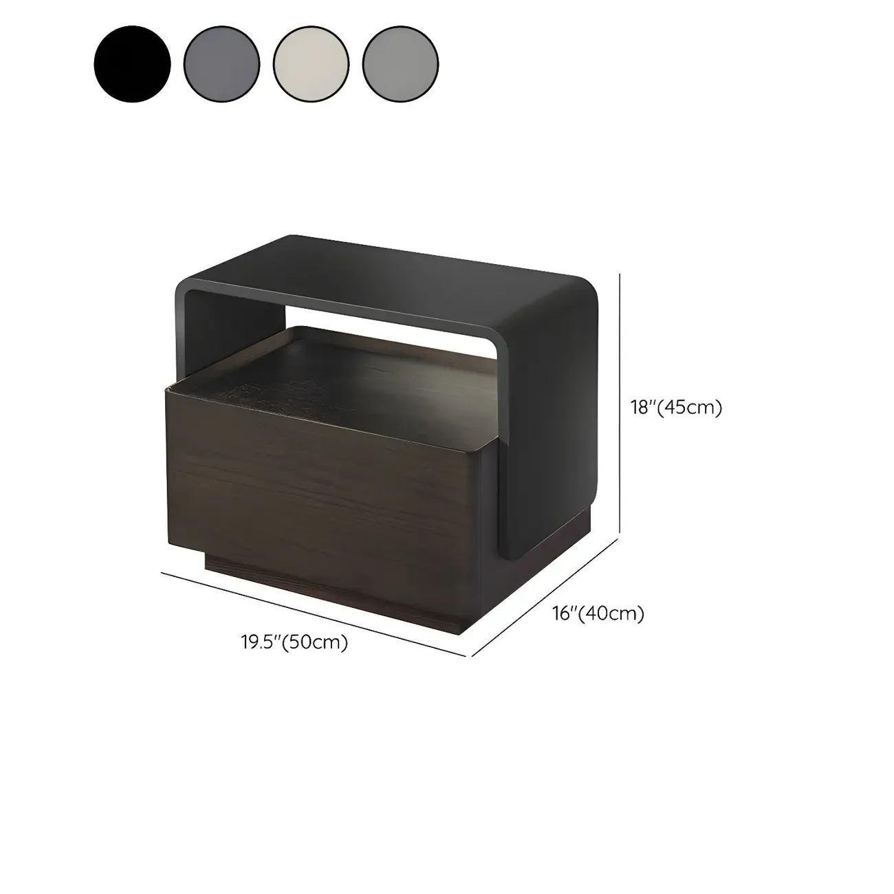 Rectangular Black Wood Open Drawer Storage Nightstand Image - 15