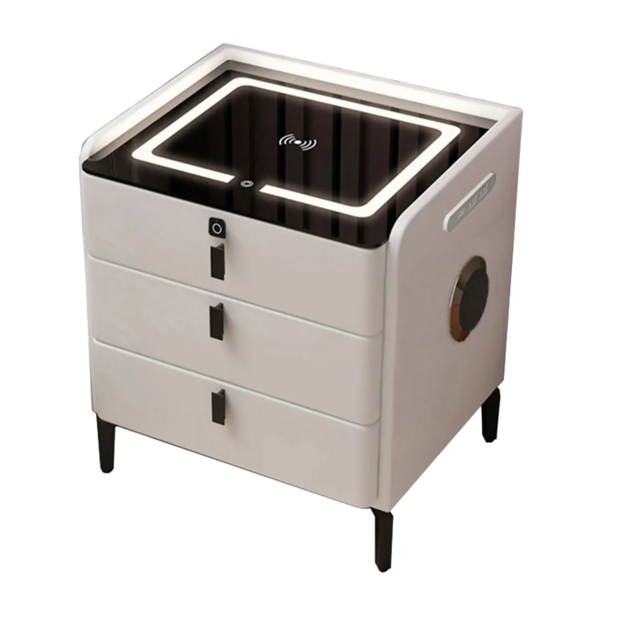 Narrow 3-Drawers Glass Top Wooden Nightstand with Light Image - 5 | homeyfad