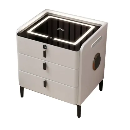 Narrow 3-Drawers Glass Top Wooden Nightstand with Light Image - 5