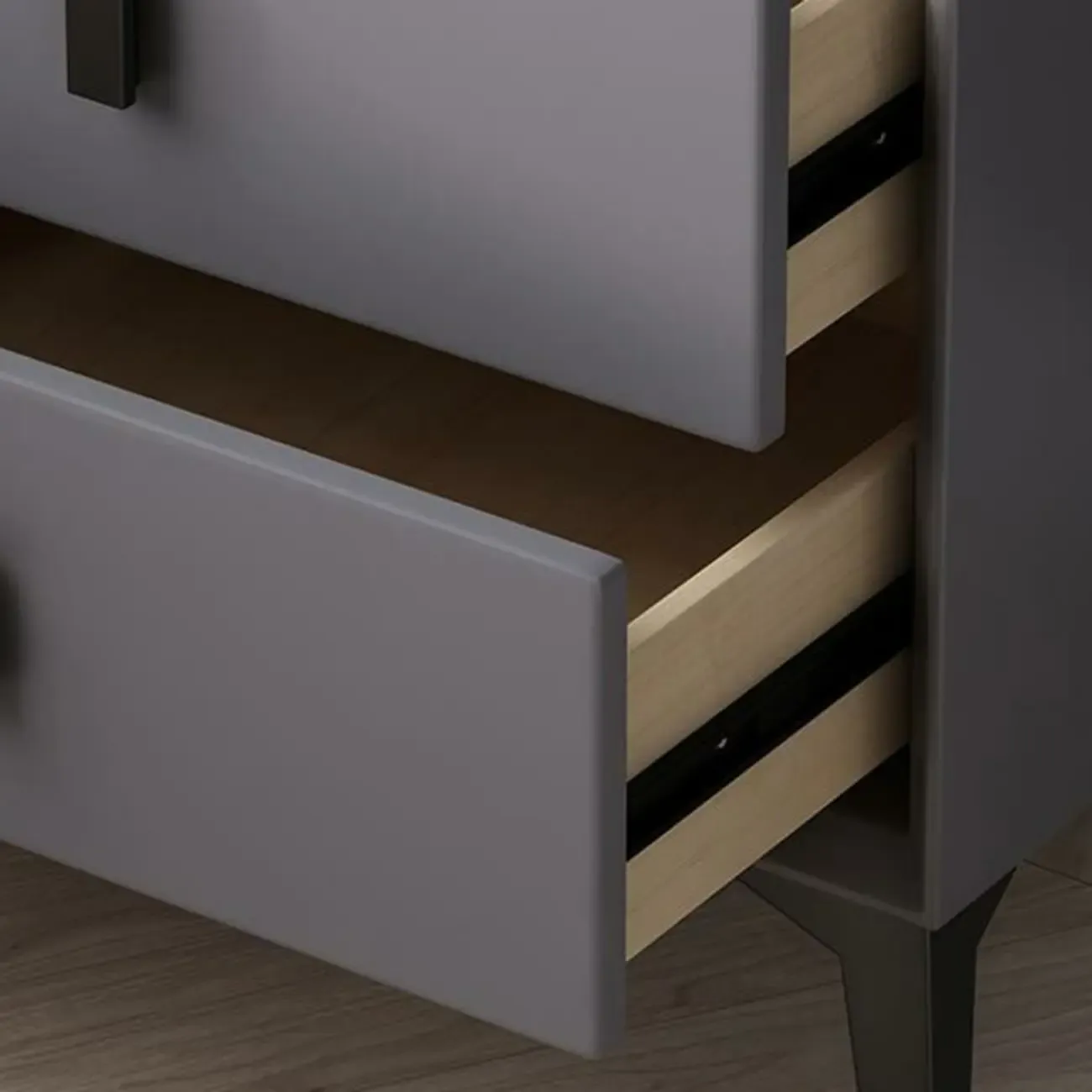 Narrow 3-Drawers Glass Top Wooden Nightstand with Light Image - 6