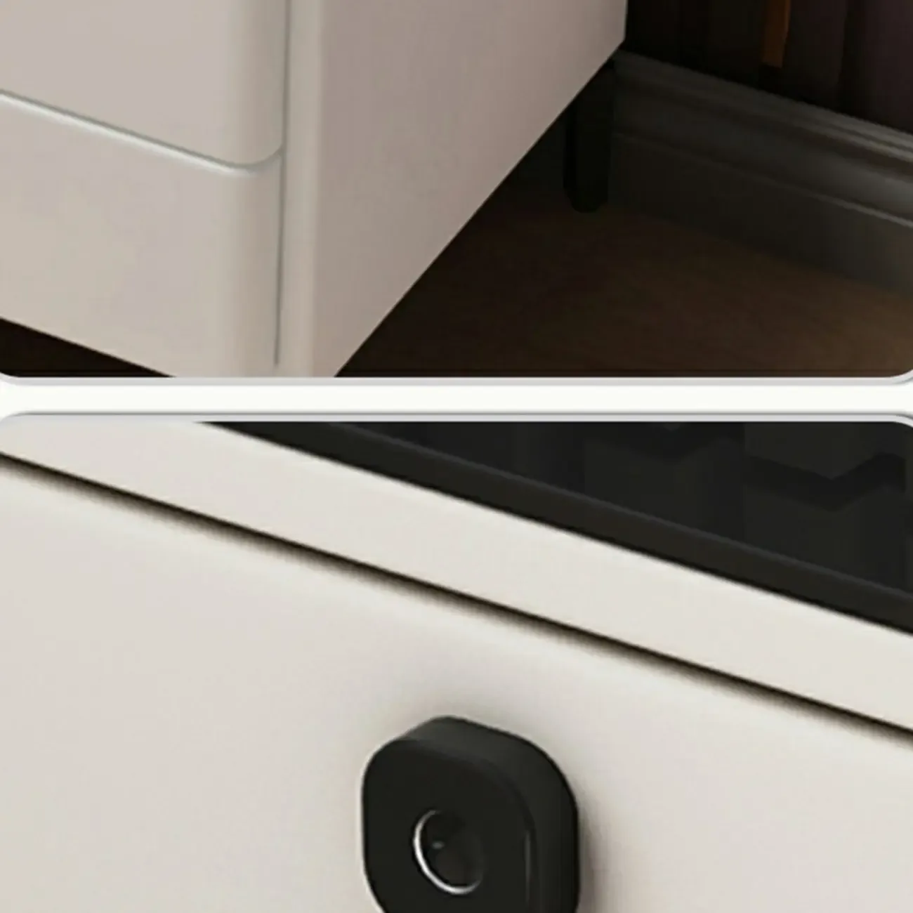 Narrow 3-Drawers Glass Top Wooden Nightstand with Light Image - 8